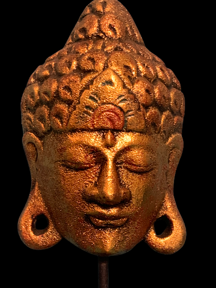 GOLDEN BUDDHA HEAD WITH PEDESTAL - HAND CARVED IN BALI