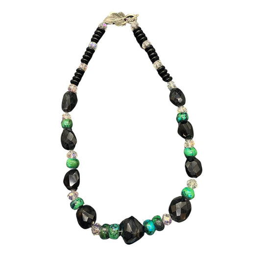 OBSIDIAN AND CHRYSACOLLA BEADED NECKLACE